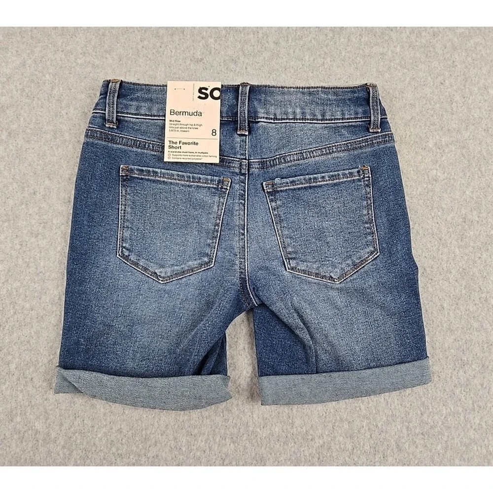 SO Jean Shorts Girls Size 8 Mid Rise Denim Bermuda Short Distressed Jeans NWT‎